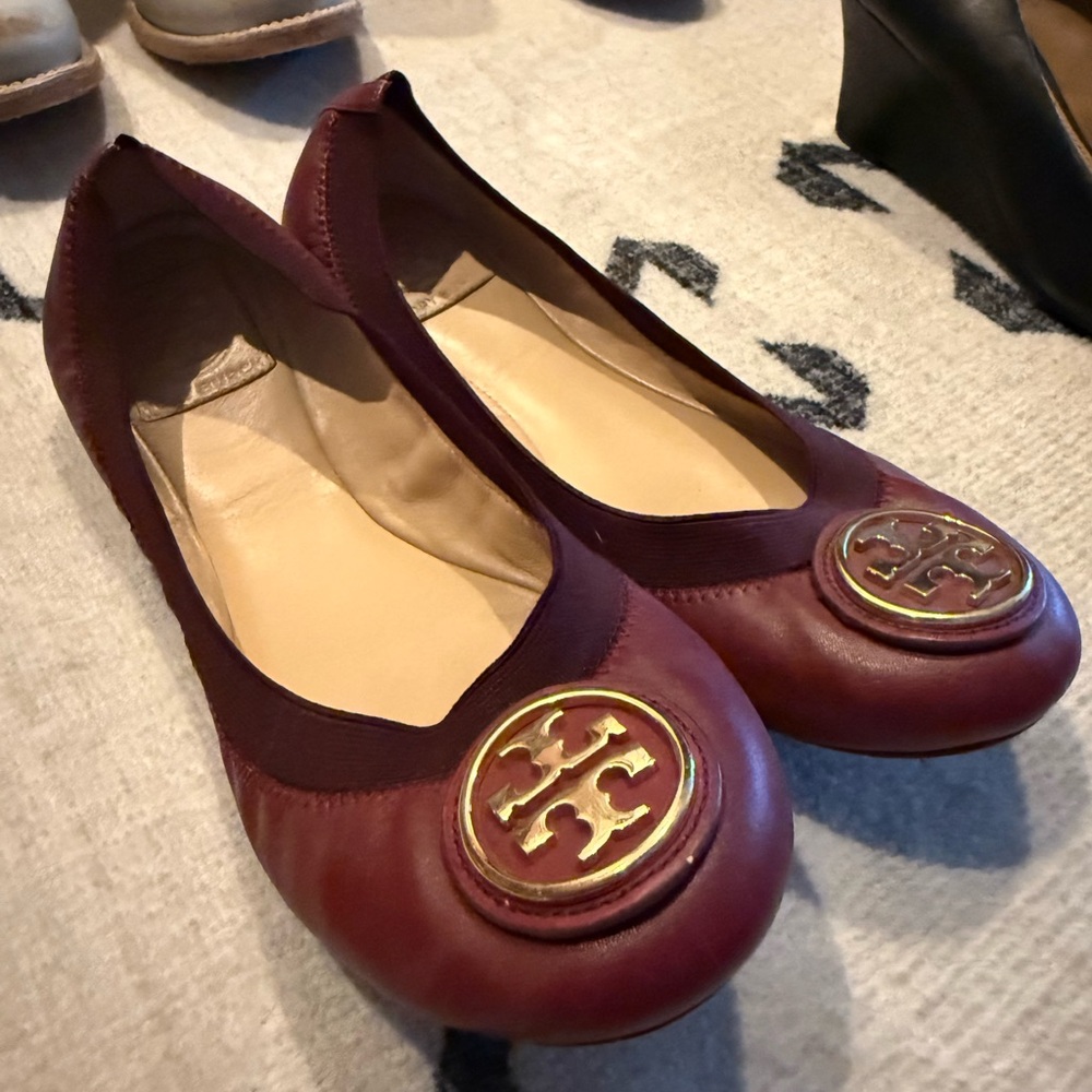 Tory Burch Red Flats with Signature Logo